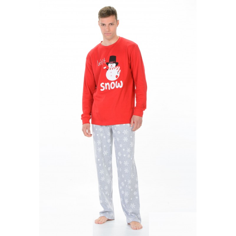 Mei Men's Pajamas With Snowman Embroidery