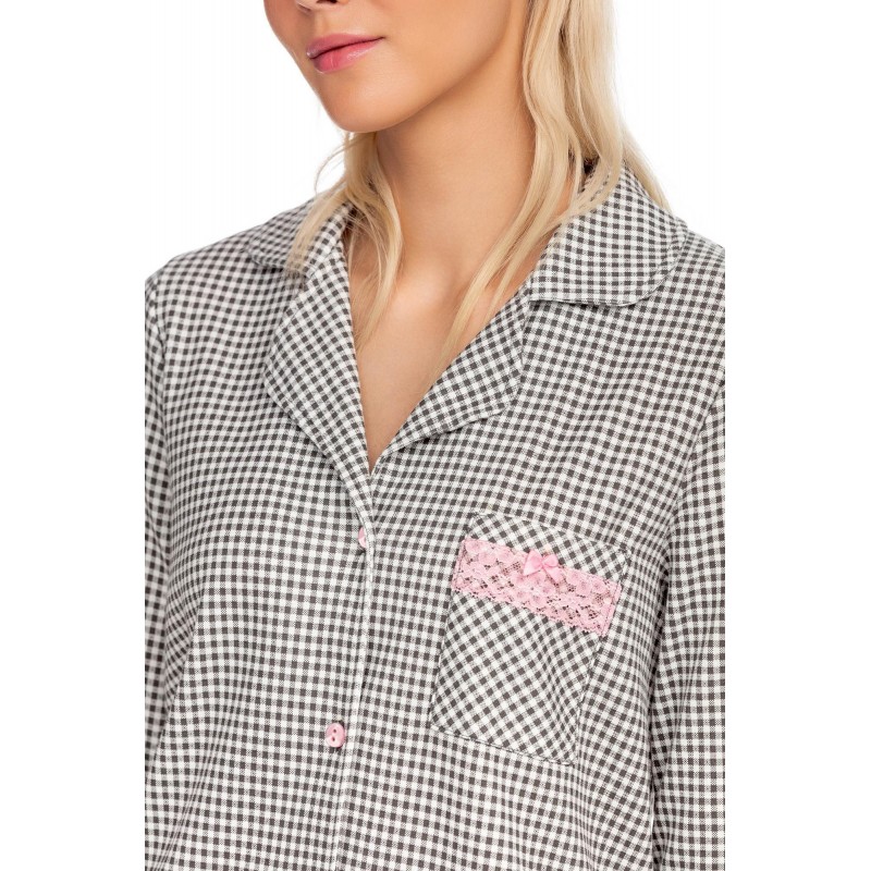 Vamp Women's Checkered Nightdress With Buttons Long Shirt Style