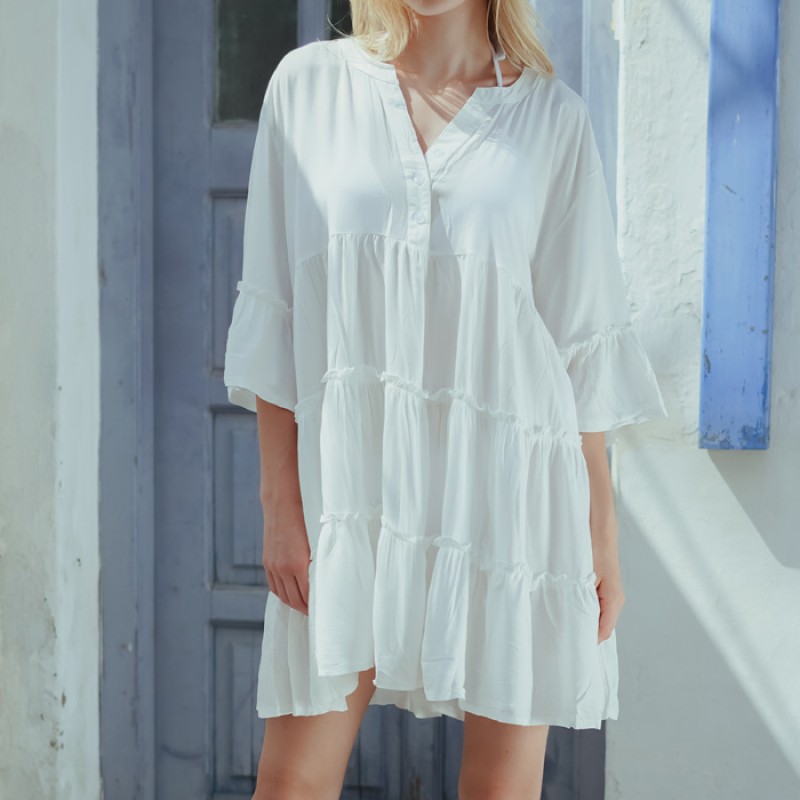 Solano Γυναικείο Φόρεμα - Καφτάνι Κοντό Λευκό Adeia