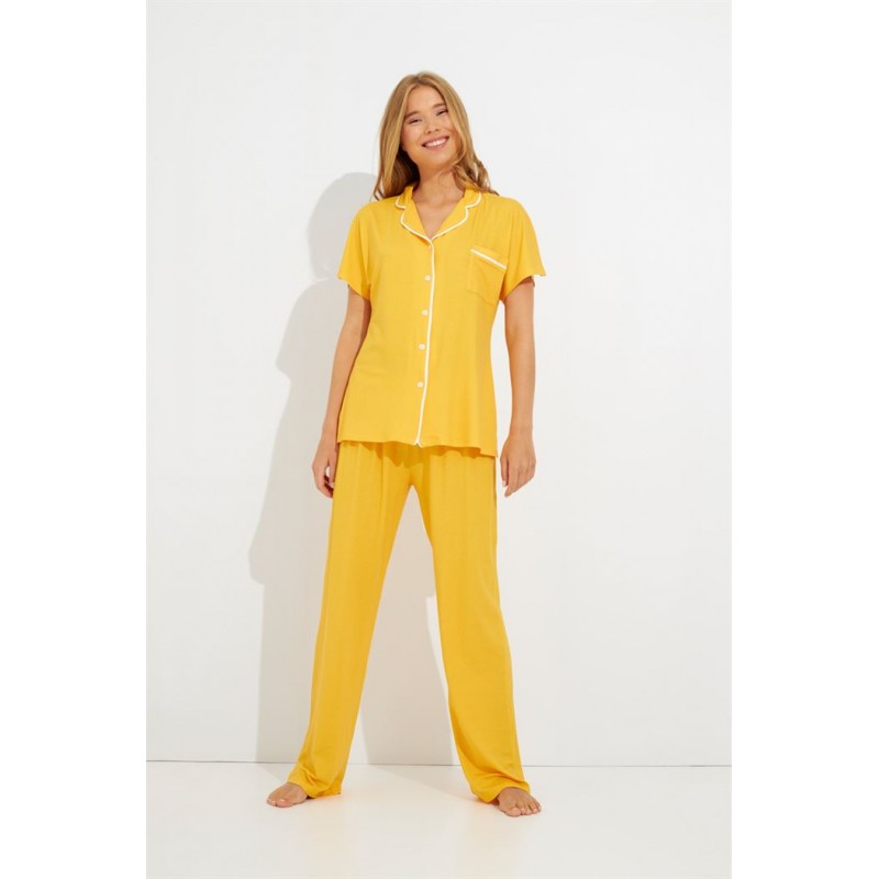 Harmony Women s Pajamas With Buttons Yellow Polka Dot Kalimeratzis