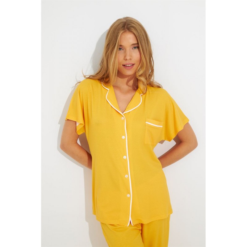 Harmony Women s Pajamas With Buttons Yellow Polka Dot