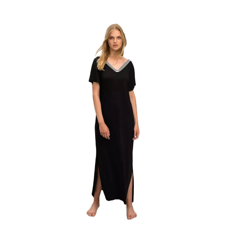 Vamp Γυναικείο Φόρεμα Θαλάσσης Μακρύ Μονόχρωμο Με Κέντημα