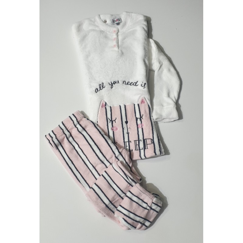 Stylosa Women's Fleece Buttoned Pyjama Set With Striped Pants