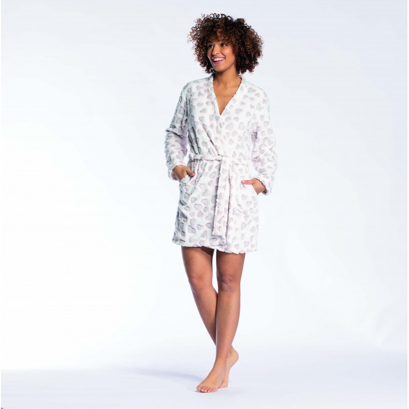 Melissa Brown Women's Heart Print Fleece Robe Kalimeratzis