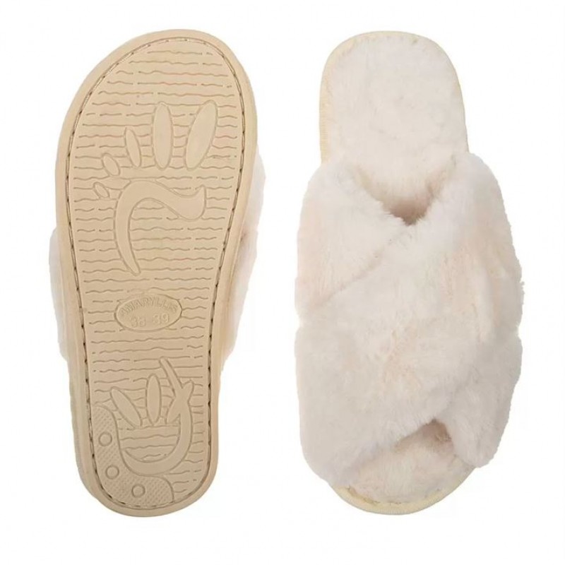 Amaryllis Women s Peep Toe Fur Slippers 