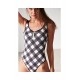 Blu4U Women's Barbie Checks One-piece Cotton Pique Zip Up Swimsuit