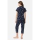 Minerva Women s Short Sleeved Pajamas With Buttons Capri Pants Floral Design