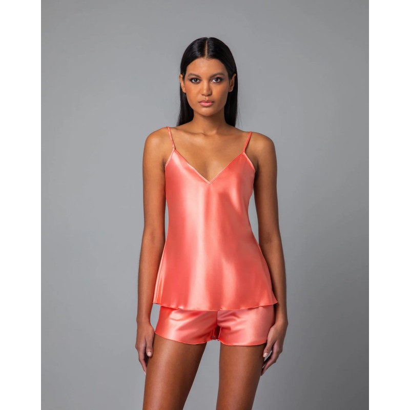 Milena Women s Satin Baby Doll V Neck Coral Color