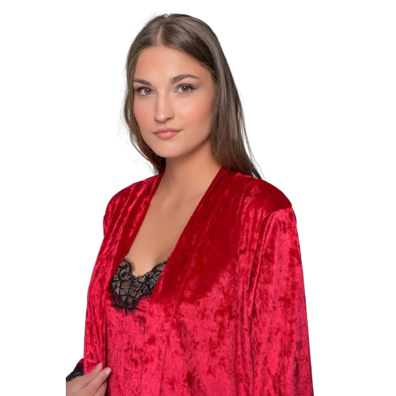 Milena Women s Velour Robe With Lace Details