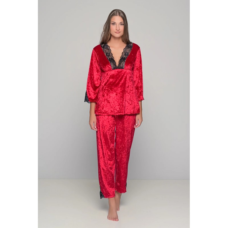 Milena Women s Velour Pajamas With Lace Details
