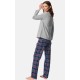 Minerva Women's Bon Jour Fabulous Solid Color Cotton Pyjama Set with Plaid Pants 