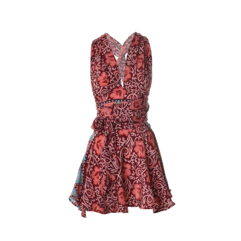 Ble Γυναικείο Φόρεμα Αμάνικο  Πολυμορφικό Κοντό Σε Κόκκινο Χρώμα Με Σχέδια