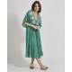 Ble Γυναικείο Φόρεμα - Καφτάνι Μακρύ Κοντομάνικο Σε Σκούρο Πράσινο Με Lurex