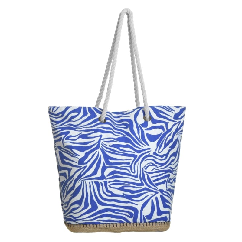 Ble Women s Cotton Beach Bag Blue With White Patterns