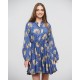 Ble Γυναικείο Φόρεμα Κοντό Μήκος Μακρυμάνικο Μπλε Με Χρυσά Λουλούδια