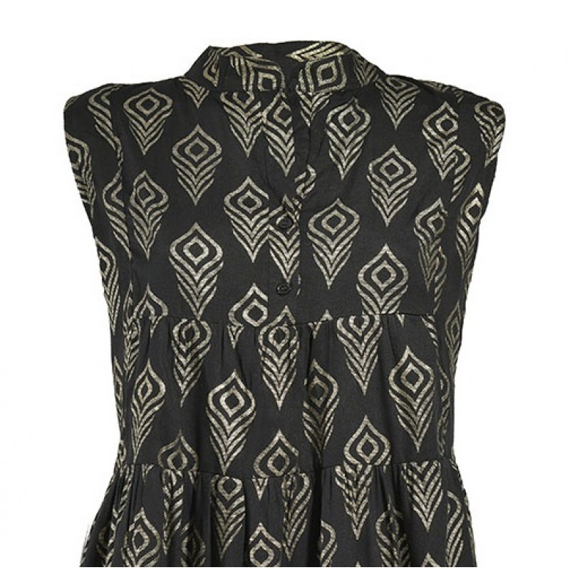 Ble Women s Cotton Sleeveless Kaftan Black Color With Gold Details