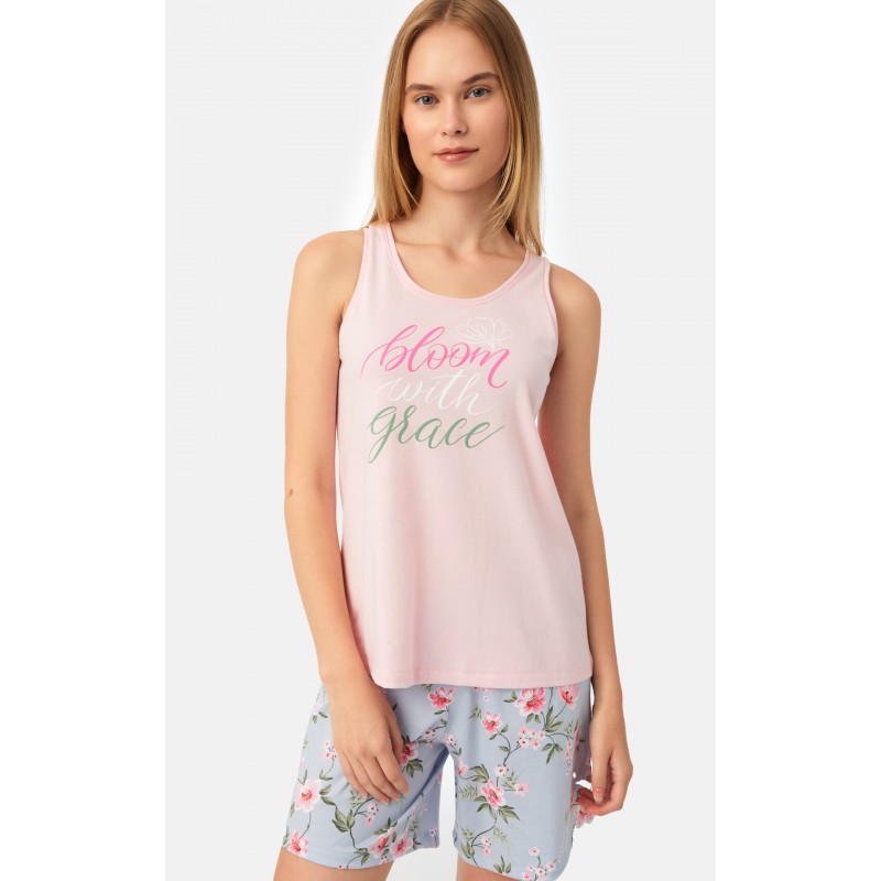 Minerva Women s Cotton Summer Pajamas Short Pants Bloom Pink Ice