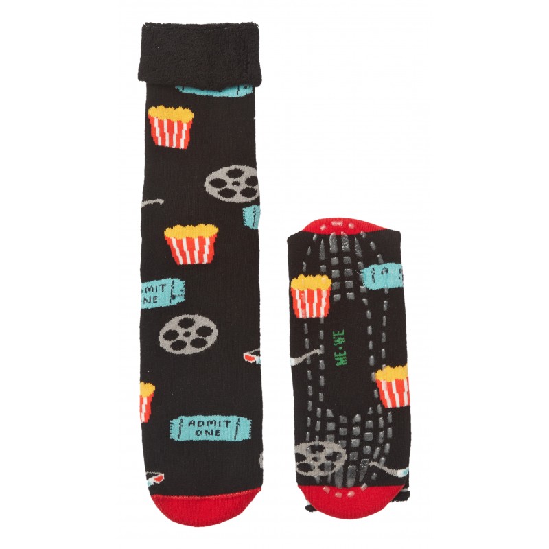 Me We Men's Movie Night Print Terry Cloth Slipper Socks