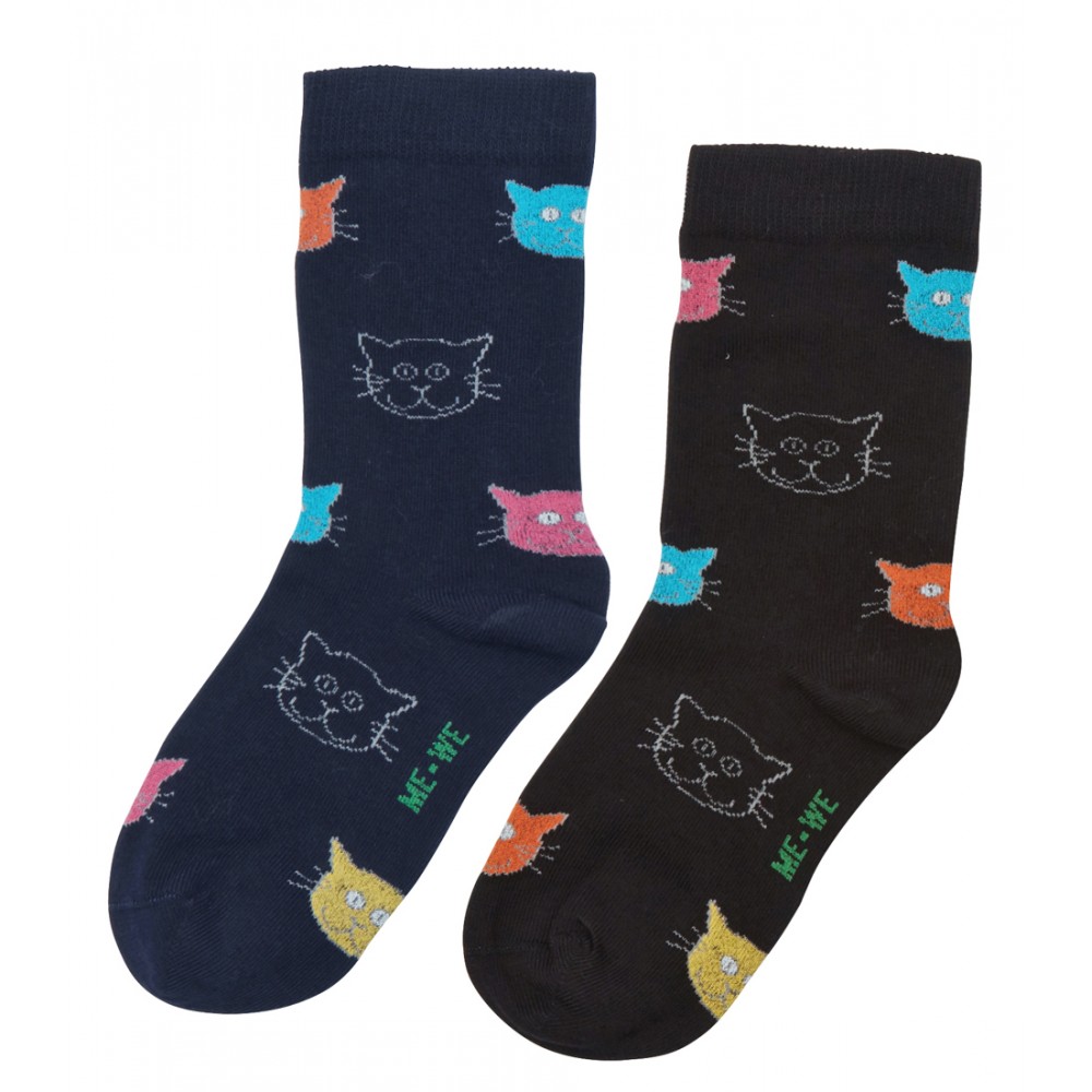 Me We Girl s Cotton Socks Cats Design 2 Pack