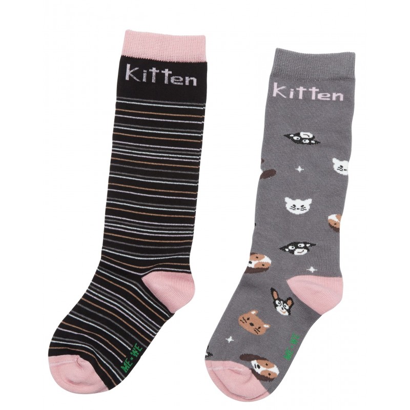 Me We Girl s Cotton Hight Knee Socks Kitten Design 2 Pack