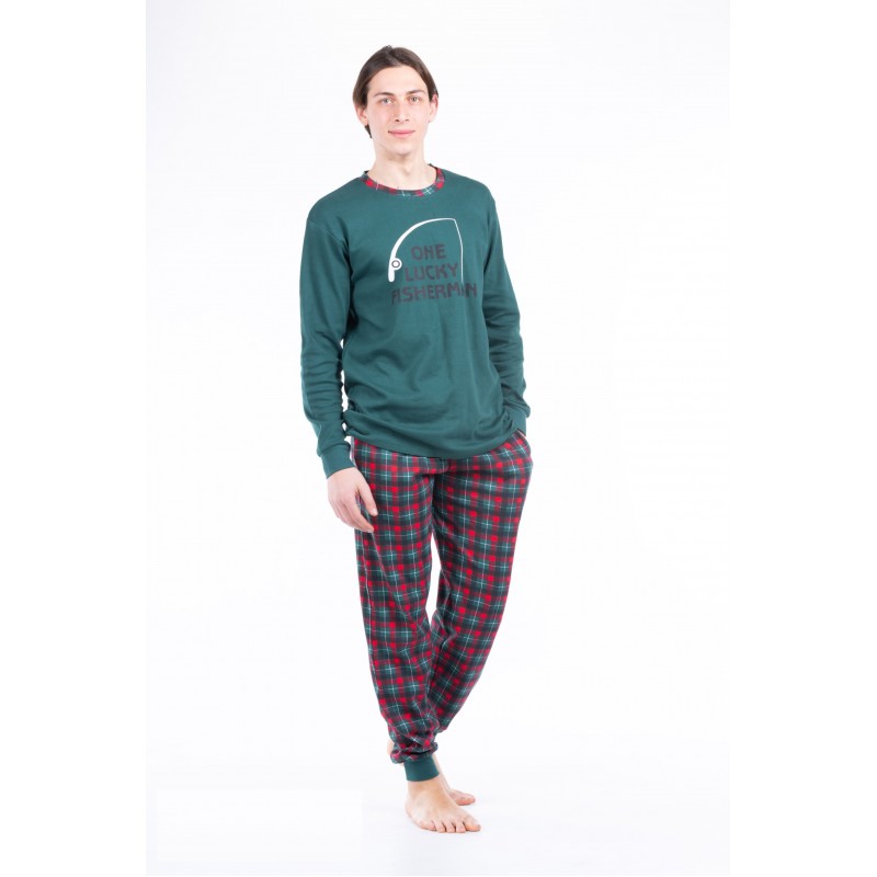 Mei Men's Printed Sweat Pyjama Set With Plaid Pants