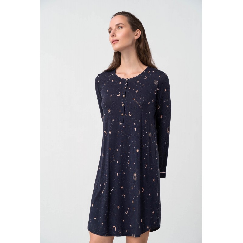 Vamp Women's Stars - Moon Print Micromodal Buttoned Nightgown