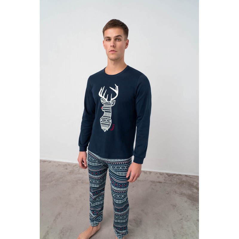 Vamp Men's Deer Print Crewneck Pyjama Set 