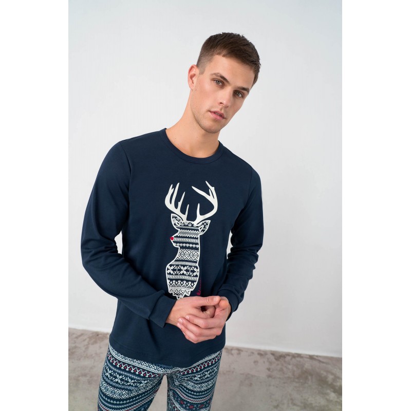 Vamp Men's Deer Print Crewneck Pyjama Set 