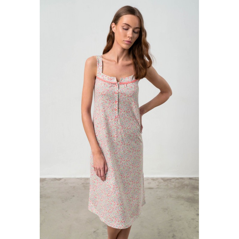 Vamp Women' s Cotton Wide Strap Nightgown With Flower Print