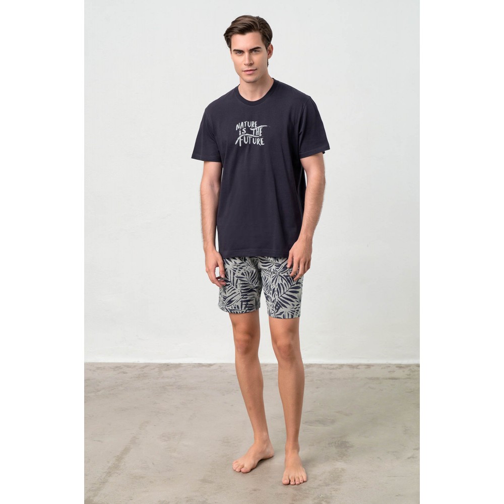 Nautica Men's Pyjama Set with Striped Shirt & Solid Color Shorts