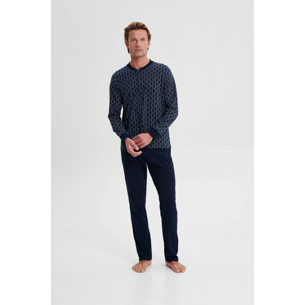 Vamp Men s Buttoned Long Sleeved Pajamas With Pattern