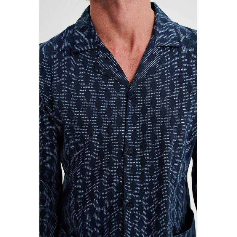 Vamp Men s Buttoned Printed Long Sleeved Pajamas Blue Color