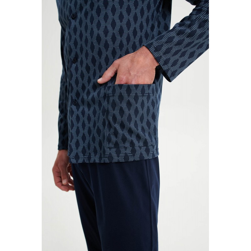 Vamp Men s Buttoned Printed Long Sleeved Pajamas Blue Color
