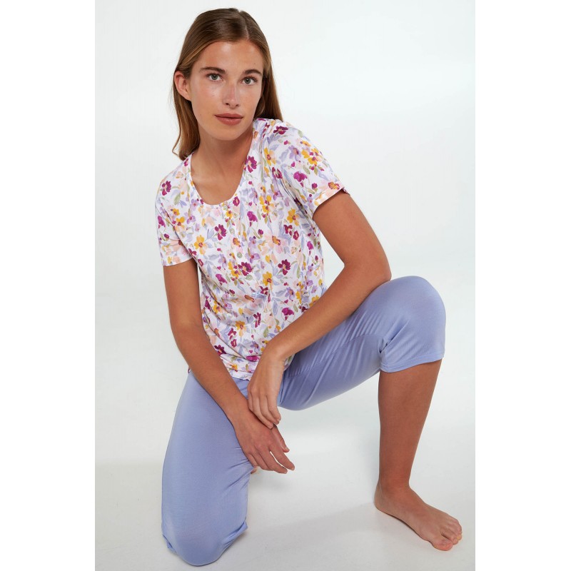 Vamp Women s Short Sleeved Floral Micromodal Capri Pants Pajamas
