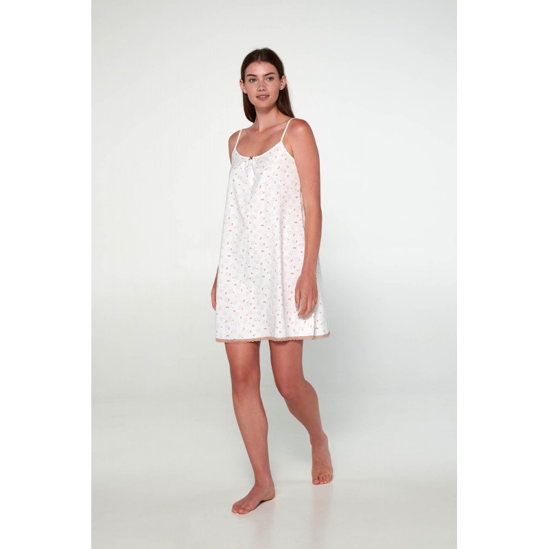 Vamp Women s Cotton Nightdress With Straps White Color & Patterns