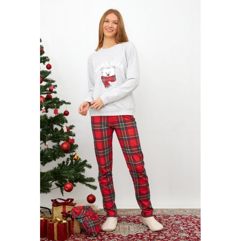 Harmony Women's Mama Bear Cotton Pyjama Set With Plaid Pants