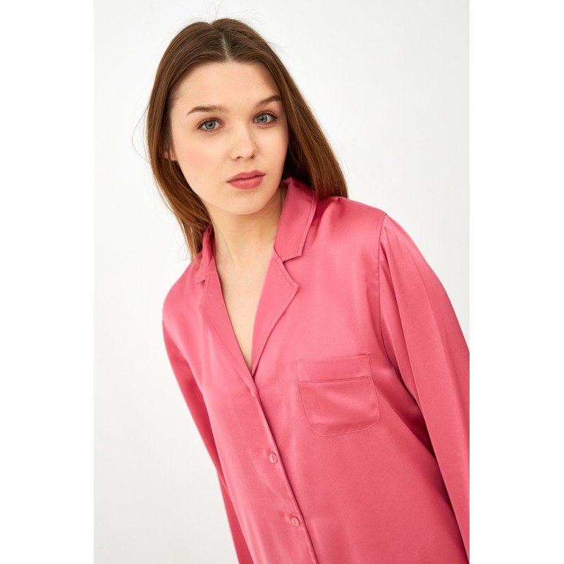 Harmony Women's Solid Color Satin Buttoned Pyjama Set