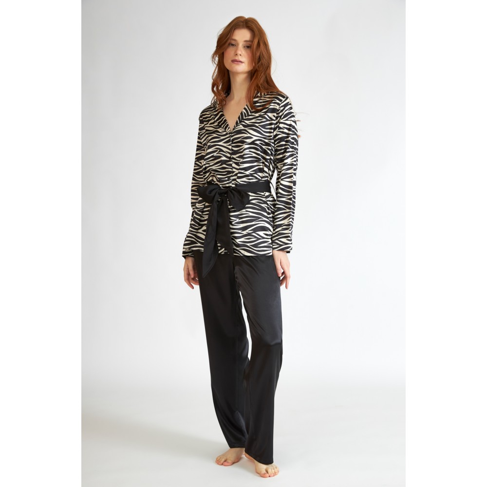 Harmony Women s Satin Buttoned Pajamas Zebra Pattern