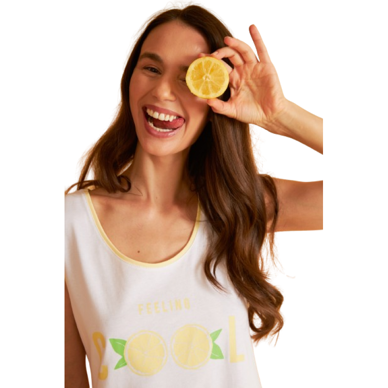Harmony Γυναικείο Βαμβακερό Νυχτικό Αμάνικο Κοντό Με Σχέδιο Lemon Feeling Cool