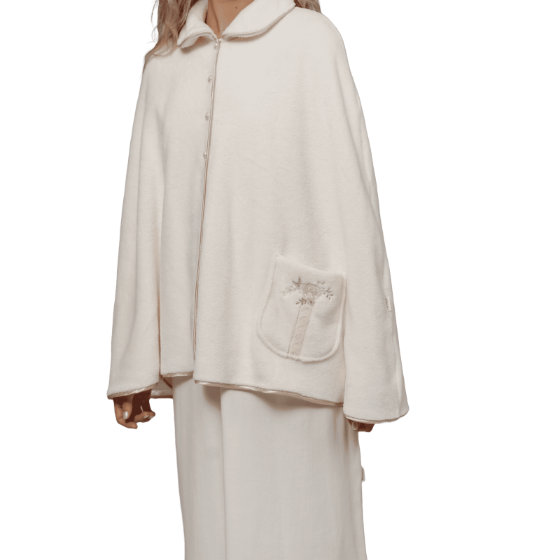 Mira Γυναικεία Ρομπάκι - Κάπα Fleece Κοντό Με Κουμπιά & Τσέπη Με Κέντημα