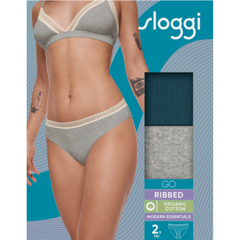 Sloggi Go Ribbed Women's Lace Tai Brief 2-Pack Navy/grey