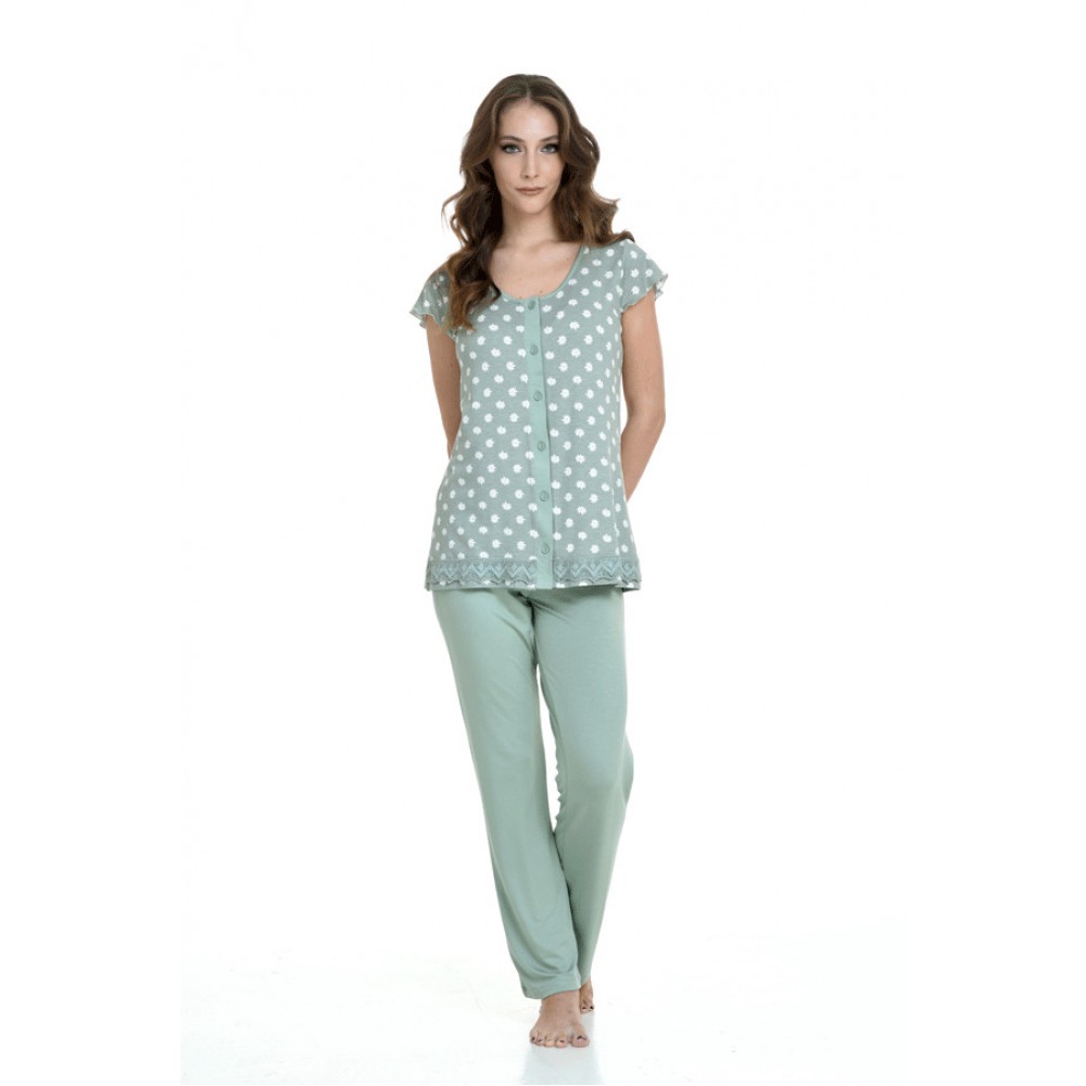 Zen Women s Viscose Summer Buttoned Pajamas Long Pants Daisy Design