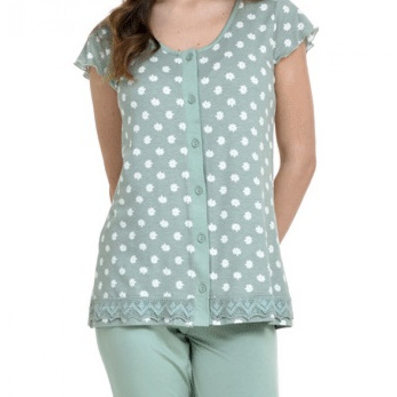 Zen Women s Viscose Summer Buttoned Pajamas Long Pants Daisy Design