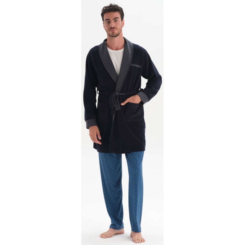 Dagi Men's Short Sleeve Robe With Tie Belt and Discreet Collar Detail