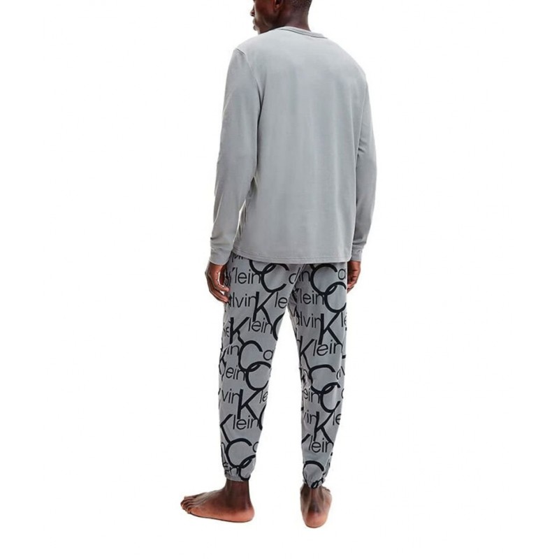 Calvin Klein Ανδρικη Πυτζάμα Μονόχρωμη Συνδυάζεται Με All Over Print Παντελόνι 