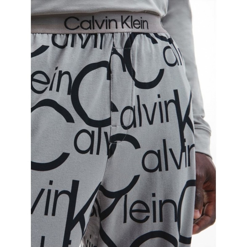 Calvin Klein Ανδρικη Πυτζάμα Μονόχρωμη Συνδυάζεται Με All Over Print Παντελόνι 