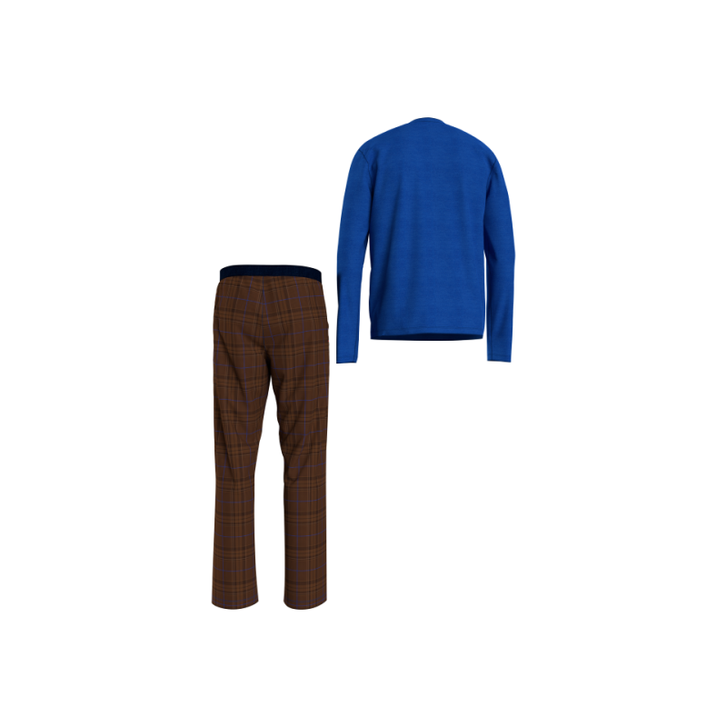 Tommy Hilfiger Men's Solid Color Pyjama Set with Plaid Flannel Pants 