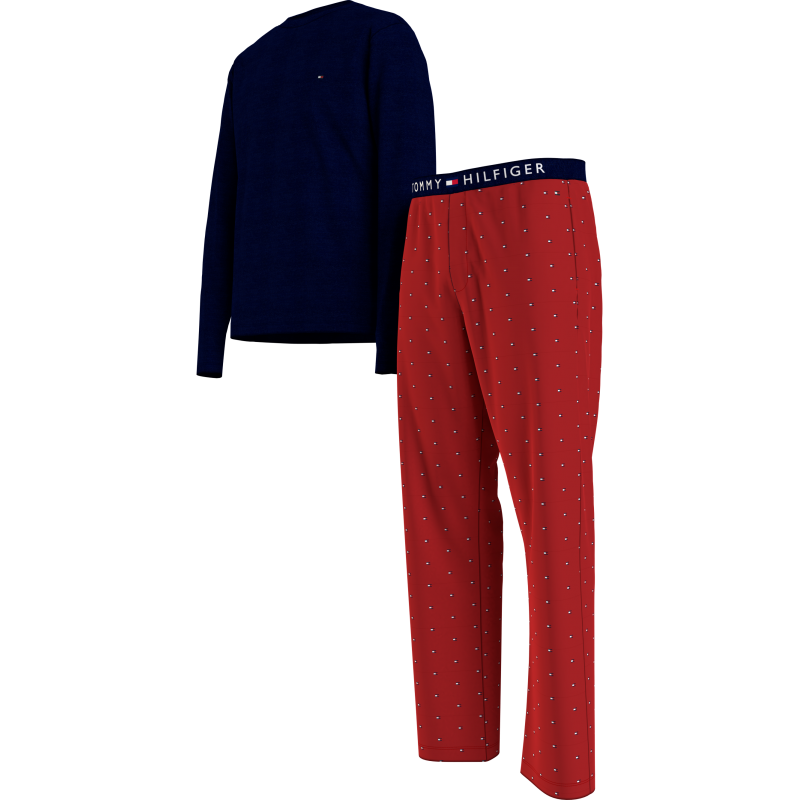 Tommy Hilfiger Ανδρική Πυτζάμα Μπλε Με Κόκκινο Παντελόνι