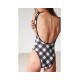 Blu4U Women's Barbie Checks One-piece Cotton Pique Zip Up Swimsuit