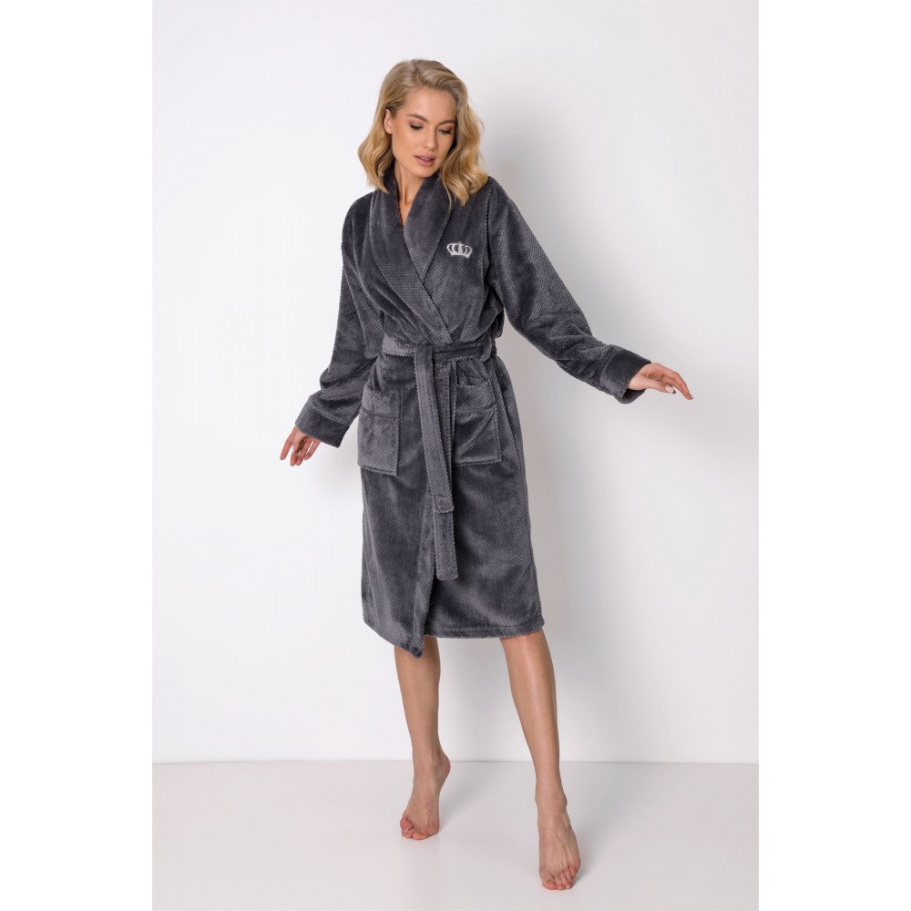 Aruelle Women's Solid Color Long Fleece Robe With Pockets